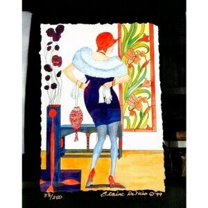 Elaine DeNiro 1920s Art Deco "On The Town" Signed Numbered 33/250 Gicle'e COA